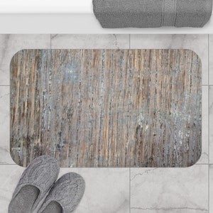 Tapis de bain bohème, bois rustique texturé, ensemble de salle de bain abstrait luxueux et élégant, décoration de salle de bain bohème moderne