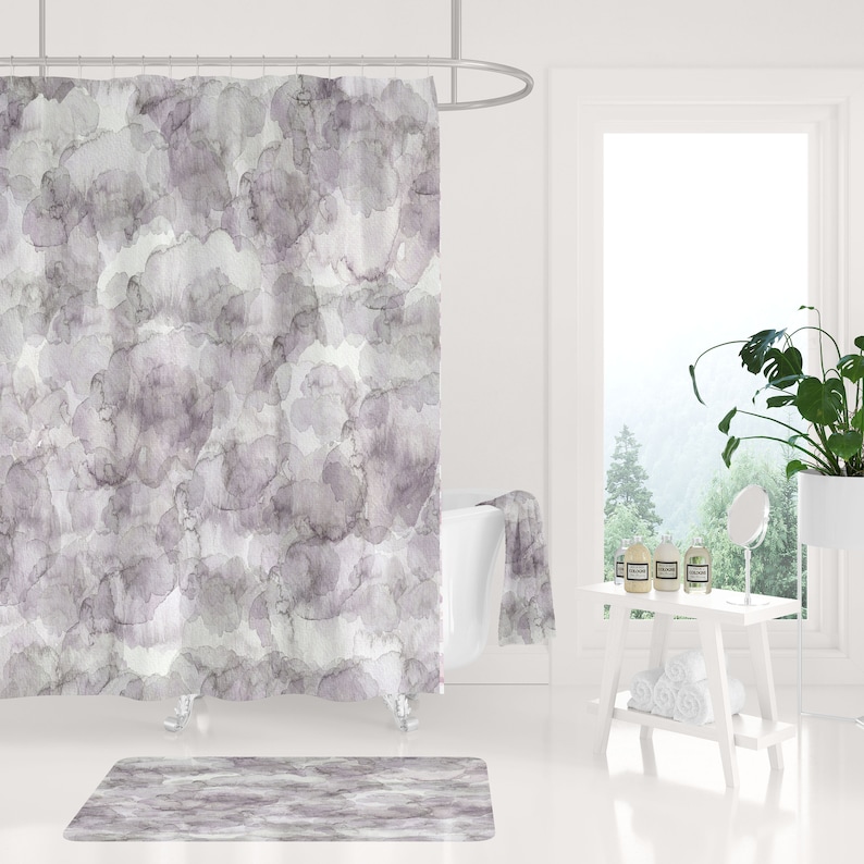 Boho Shower Curtain Grey Lavender Lilac Ombre Watercolor Etsy