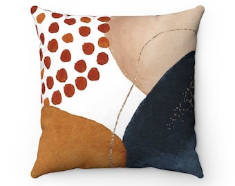 Abstract Art Pillow Cover, Navy Pastel Beige, Rust Brown, Beige  Blush Pink, Geometric Decorative Pillowcase,  20x20, 18x18, 16x16, 14x14