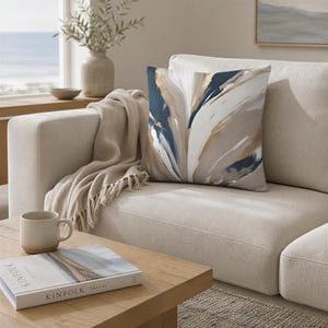 Abstract Pillow Cover | Taupe Beige Blue White Watercolor Couch Throw