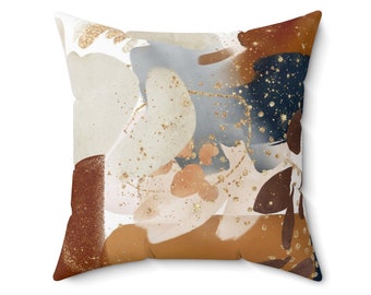 Abstract Throw Decorative Pillow | White Rust Burnt Orange, Navy Blush Faux Gold Beige, Neutral | Watercolor Minimalist | Square,