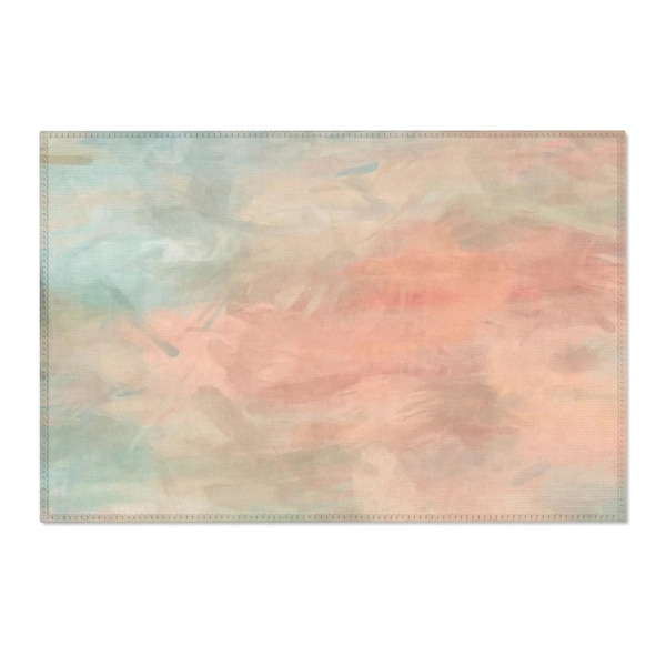 Abstract Boho Area Rug, Pastel Mint Blue, Salmon Pink, Modern Stylish Elegant Minimalist, Home Office, Living Room, Bedroom Floor Rug