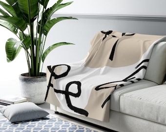 Mantas de lanzamiento de sofá boho, impresión de arte de una línea en negro blanco beige, sala de estar moderna minimalista abstracta, dormitorio, mantas de lanzamiento de oficina en casa