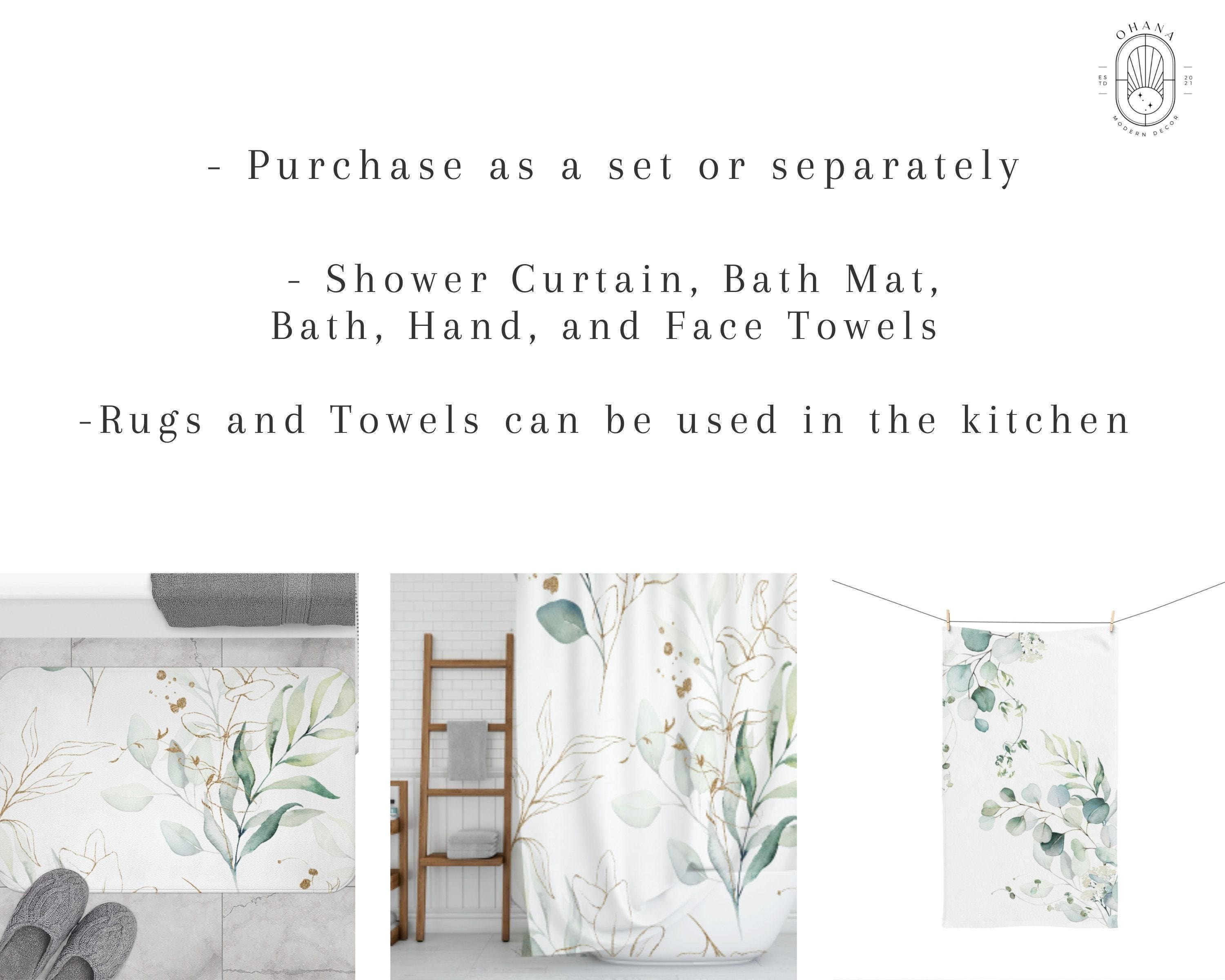 Newwiee Boho Duschvorhang-Set Mit Blumenmuster – 7-teilig Mit Matten, Handtüchern & WC-Vorlegern, Wasserdicht