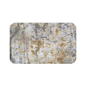Boho Bath Mats and Rugs, Rustic Wood Gold, Grey Brown White Bathroom Rug, Modern Abstract Art, Bohemian Bathroom Decor