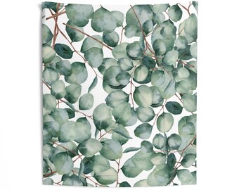 Wall Hanging Tapestry, Green Wall Tapestry, Anemone Eucalyptus, Green Leaves, Floral Botanical Modern Wall Decor