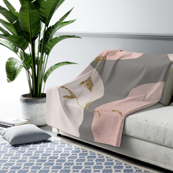 Cozy Comfy Throw Blanket Boho Abstract Grey Blush Pink Beige Ivory Muted Gold Floral Watercolor Fleece Sherpa Decorative Blanket Etsy