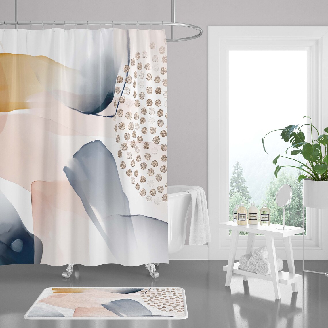 Abstract Fabric Shower Curtain Modern Brown Beige Blush Etsy