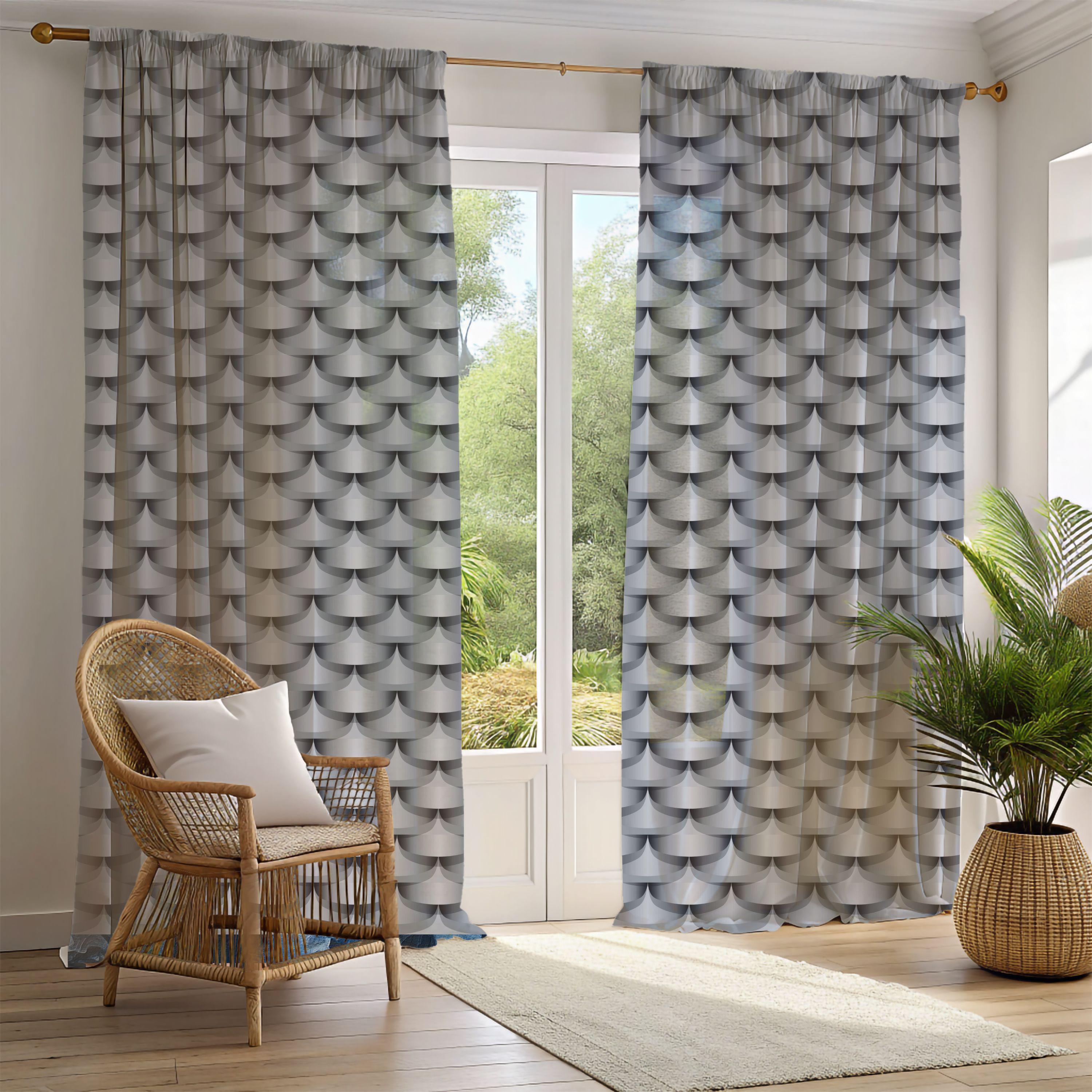 Boho Window Curtains | Art Deco Nouveau, Grey Black Pattern, 50 X 84 Inches, Bedroom, Living Room Kitchen Blackout or Sheer Curtain