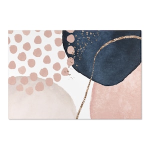 Boho Chic Area Rugs, Navy, Ivory, Gold, Blush Pink, Abstract, Mid Century, Watercolor Modern Boho Chic,  Apartment, Home Office Decor AbL