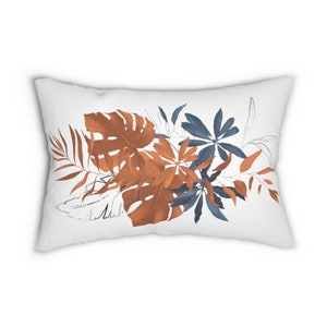 Floral Boho werfen lumbalen Kissen | Marineblau Rost Tropisch Botanisch, Minimalistisch | Dekorativer Kissenbezug mit Reißverschluss und Füllkissen