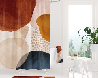 Abstract Art Shower curtain and  bath mat, watercolor bathroom set, dusty pink, Beige , and navy, rust modern art bathroom decor