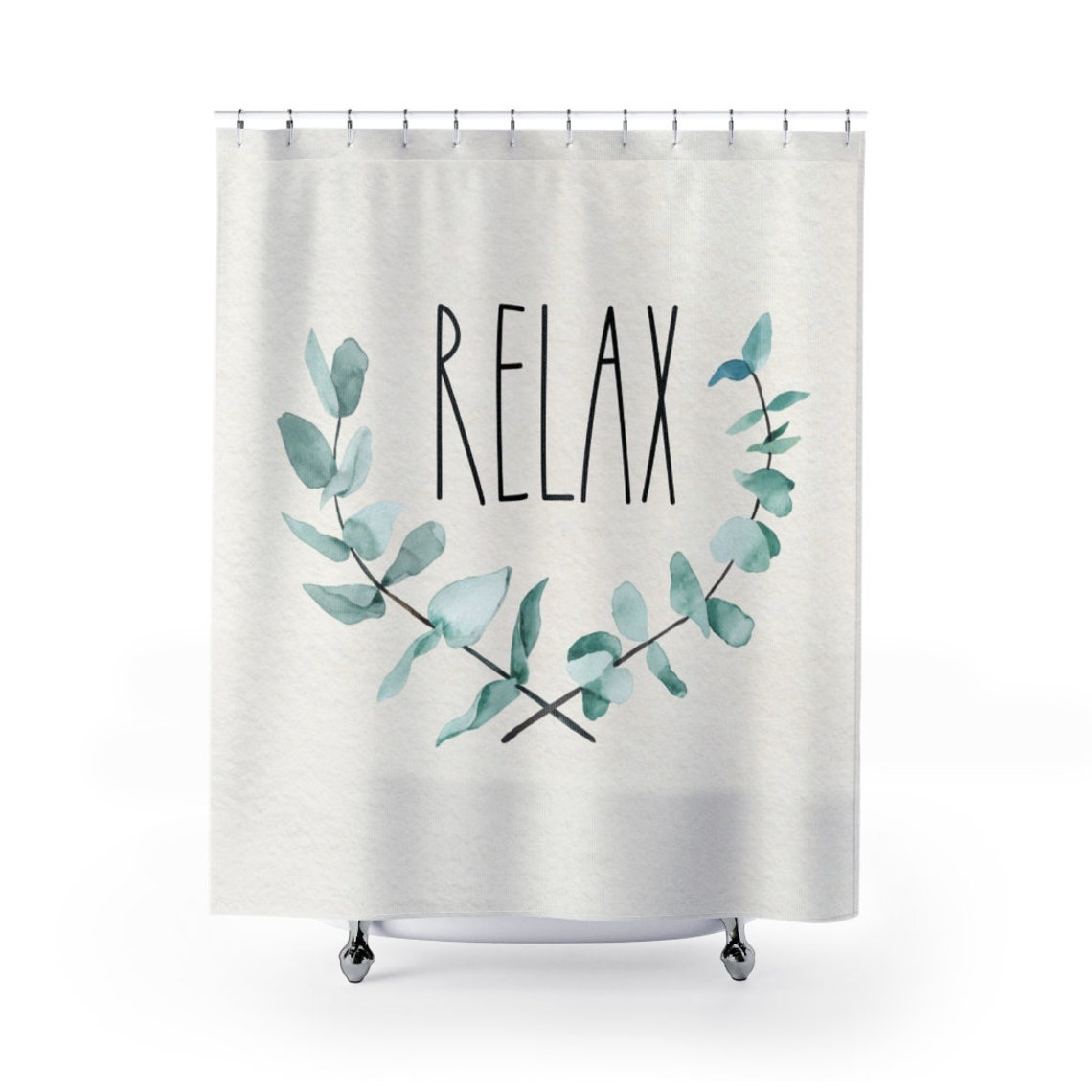Rae Dunn Inspired Shower Curtain Eucalyptus Leaves Relax Etsy