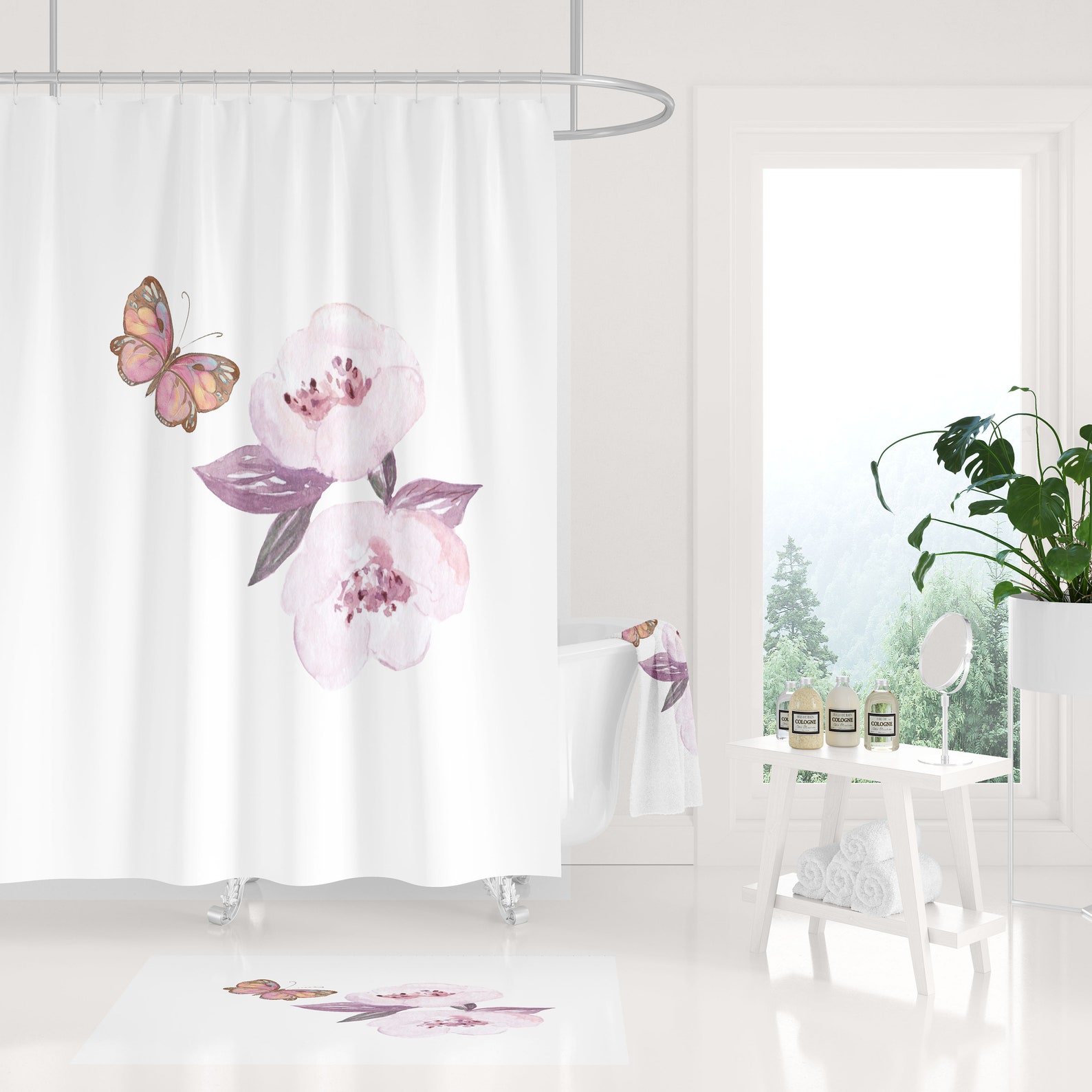 Bauernhaus Duschvorhang lila Pfirsich Butterly Aquarell | Etsy