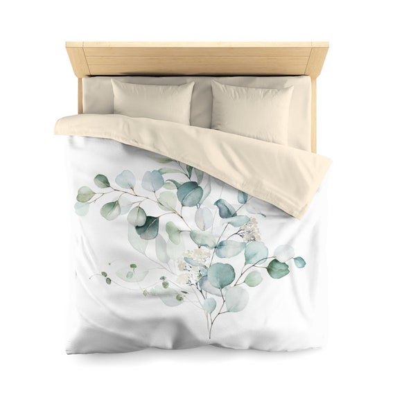 Eucalyptus Duvet Cover Bedding Set White and Mint Green Etsy