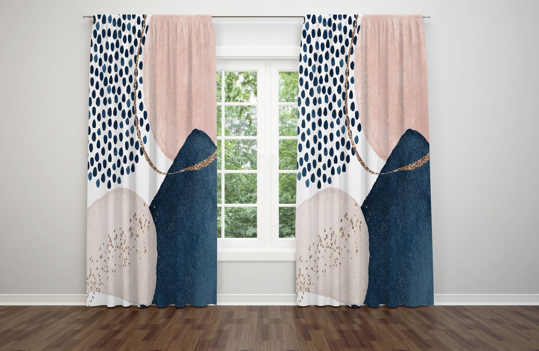 Rideaux Enfants Bleus/noirs Abstraits - Lot De 2 Panneaux En Polyester - Œillets 4.6 Cm - 4 Tailles Disponibles