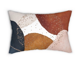 Boho Chic Throw Lumbar Pillow, Abstract, Rust Burnt Orange, Beige