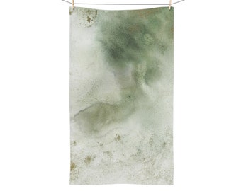 Boho Hand Towel | Abstract Sage Forest Green, Beige | Ombre Watercolor Stylish | Kitchen Bathroom, Spa, Workout Towel