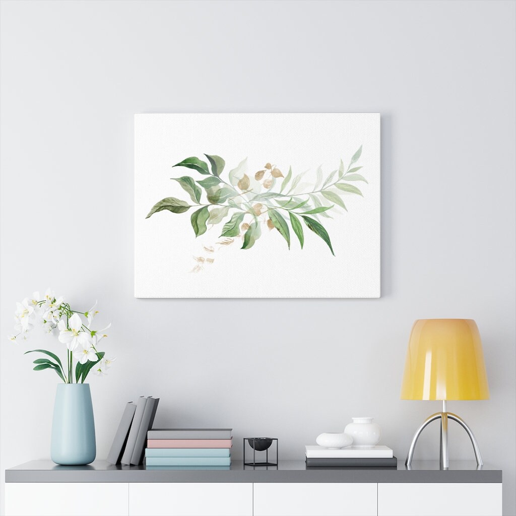 Eucalyptus Green Leaves Nursery Wall Art Green Gold Greenery Bathroom