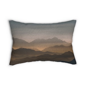 Boho Throw Lumbar Pillow, Abstract Landscape, Nature Brown Blue, Green, Hills Mountains, With Insert, Simple Minimalist, Farmhouse Decor