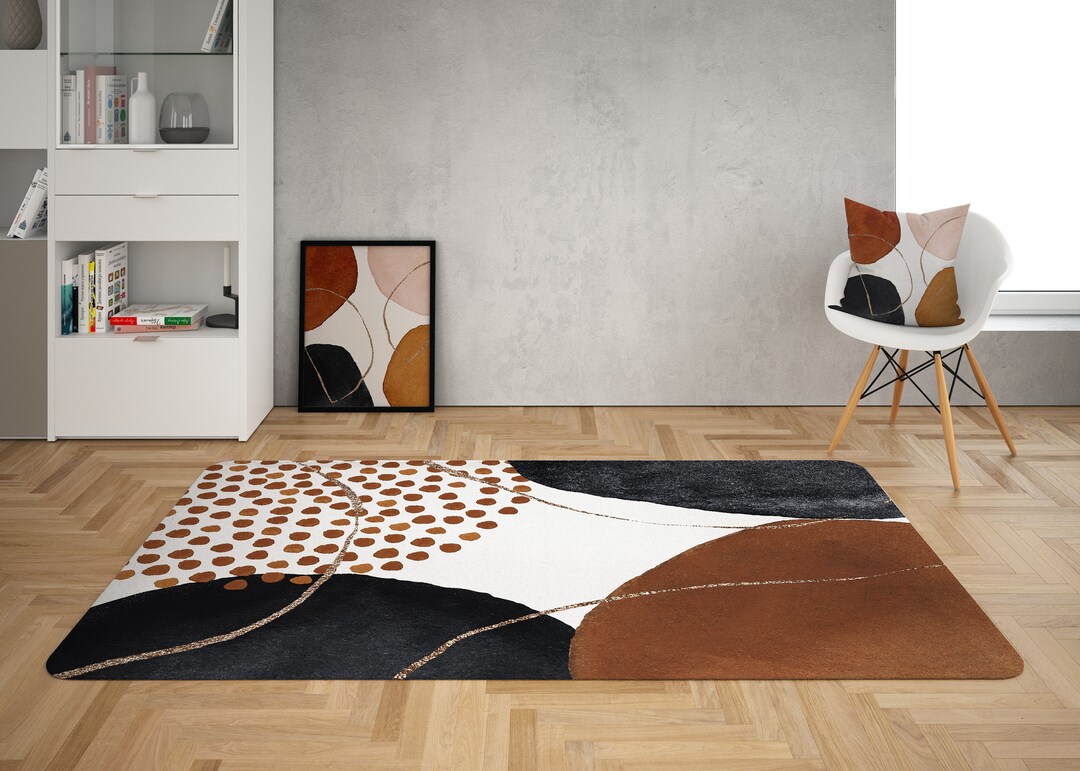 Boho Area Rugs, Modern Dark Abstract, Fade Black, Brown, White, Mid ...