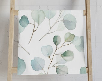 Handdoek eucalyptus aquarel: boho bloemen badkamerdecoratie