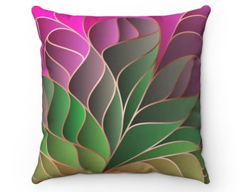 Abstract, Art Nouveau,Throw Pillow Cover, Green Pink, lavender, Violet Lilac Purple, Bohemian Decorative, Accent Pillow, Home Office Decor