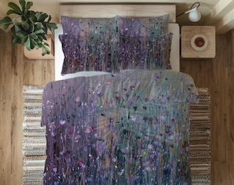 Watercolor Abstract Floral Duvet, Pillow Cover Set | Colorful Wildflowers Queen, King, Twin Duvet Cover