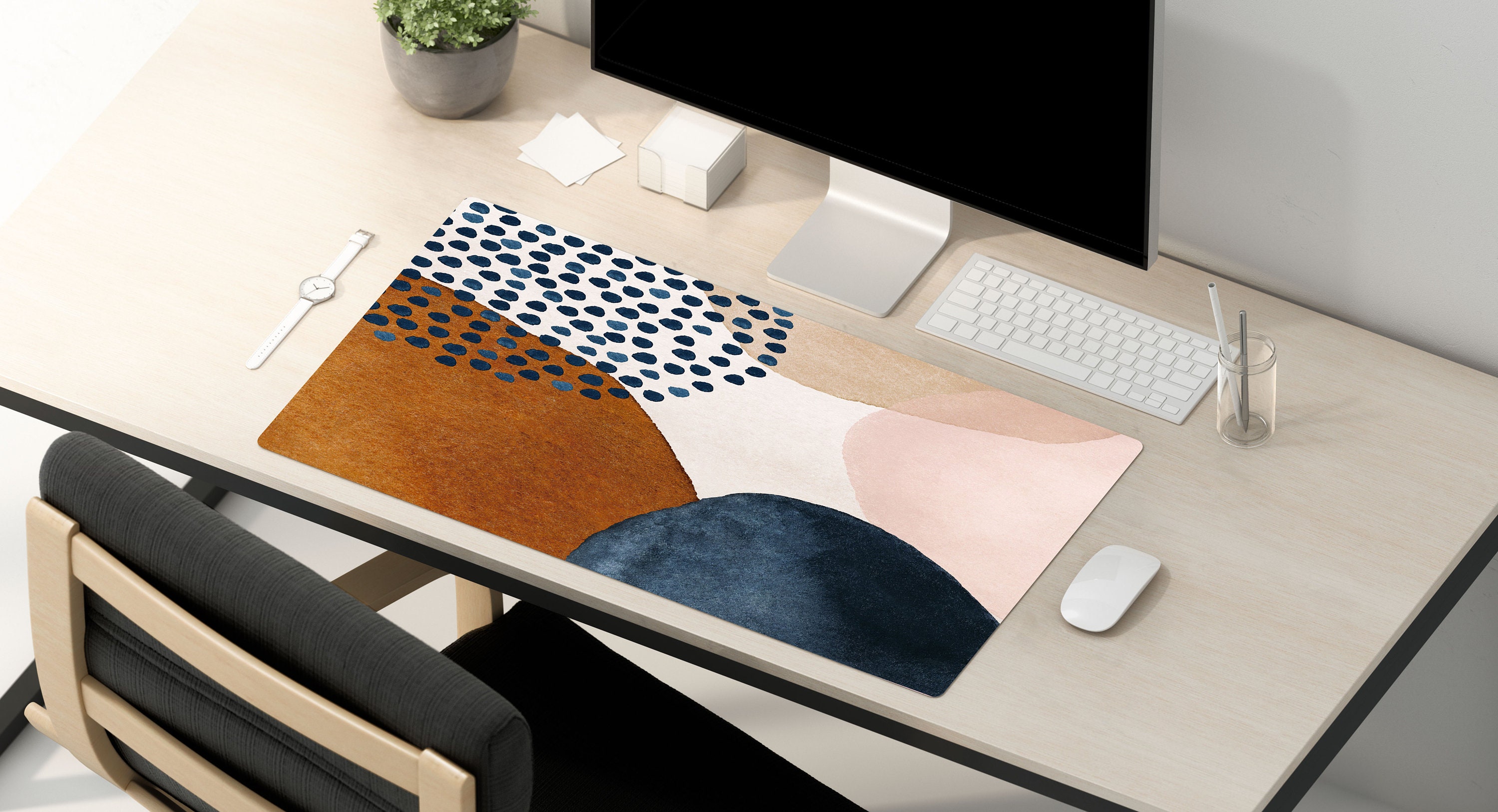 Navy Blush Rust Abstract Desk Mat Organizer Home Office Etsy