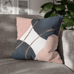 Abstract Couch Throw Pillow Cover | Steel Blue, Blush Pink, White Decorative | Accent Bedding Cushion, Modern Art Pillowcase AbL