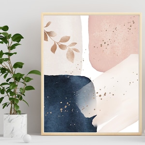 Stampe artistiche da parete Boho, rosa cipria, beige, blu navy, stampe astratte floreali, eleganti, acquerello, minimaliste, per ufficio, arte verticale e orizzontale AbL