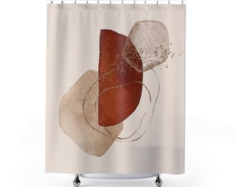 Abstract Boho Shower Curtain, Beige  Burnt Orange Rust Burnt Orange Beige Shapes Watercolor Modern Art, Bathroom Decor