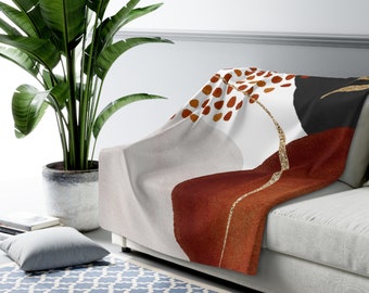 Mantas bohemias cómodas, cubrecama para sofá, negro abstracto, rojo óxido, blanco marfil, dorado apagado, para sala de estar, dormitorio, mantas minimalistas decorativas R&B
