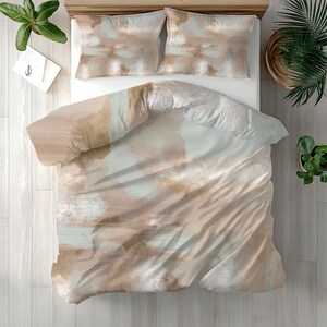 Modern Duvet Cover Set with Optional Pillow Covers | Beige Grey Minimalist Bedding | Twin Queen King Comforter Cover Set