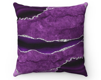 Throw Pillow Cover, Violet Lavender, Purple and Silver Agate Quartz, Marble Print, Fancy Luxury, Decorative Pillowcase