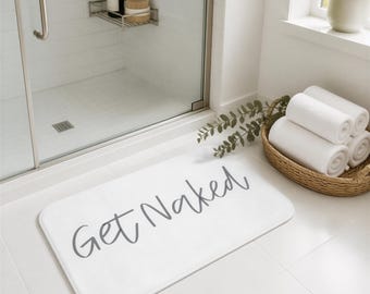 Alfombrilla de baño "Get Naked" / Alfombra de baño minimalista con texto divertido en azul gris