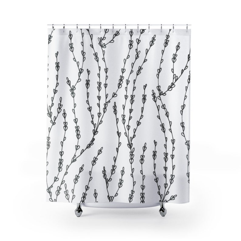 Pencil Drawing One Line Art Abstract Fabric Shower Curtain Floral Botanical Boho bathroom set