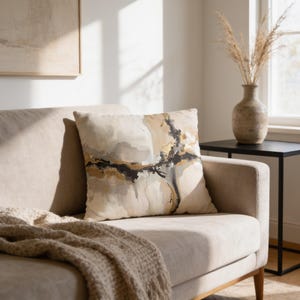 Abstract Pillow Cover | Neutral Earthy Beige Watercolor Boho Couch Throw