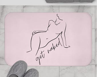 Get Naked Bath Mat, Cute Funny bath rug, Dusty Blush Pink, Female Sensual Body, Modern Abstract, One line Drawing Art, Bathroom decor