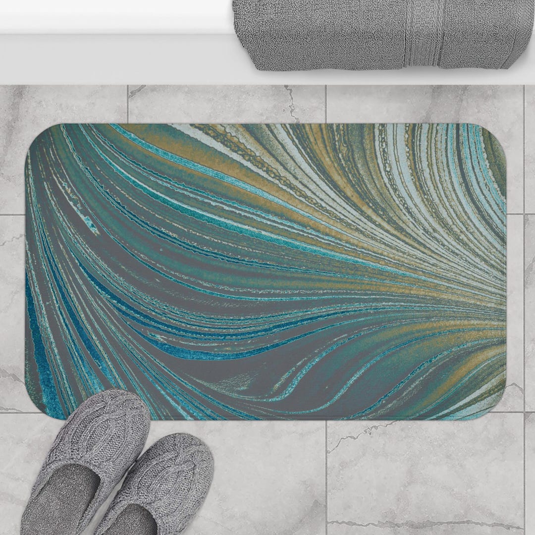 Mat Stack Neutral Teal Bath Mat, Kitchen Mat Muted Fade Watercolor, Neutral Earthy Green ...