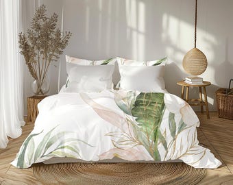 Blush Anthurium Duvet Cover: Tropical Floral Watercolor Bedding