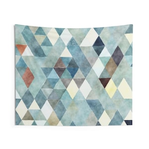 Wall Hanging Tapestry, Abstract Geometric, Dusty Smoky Blue,  Large Wall Tapestry, Bedroom, Living Room, Office Decor