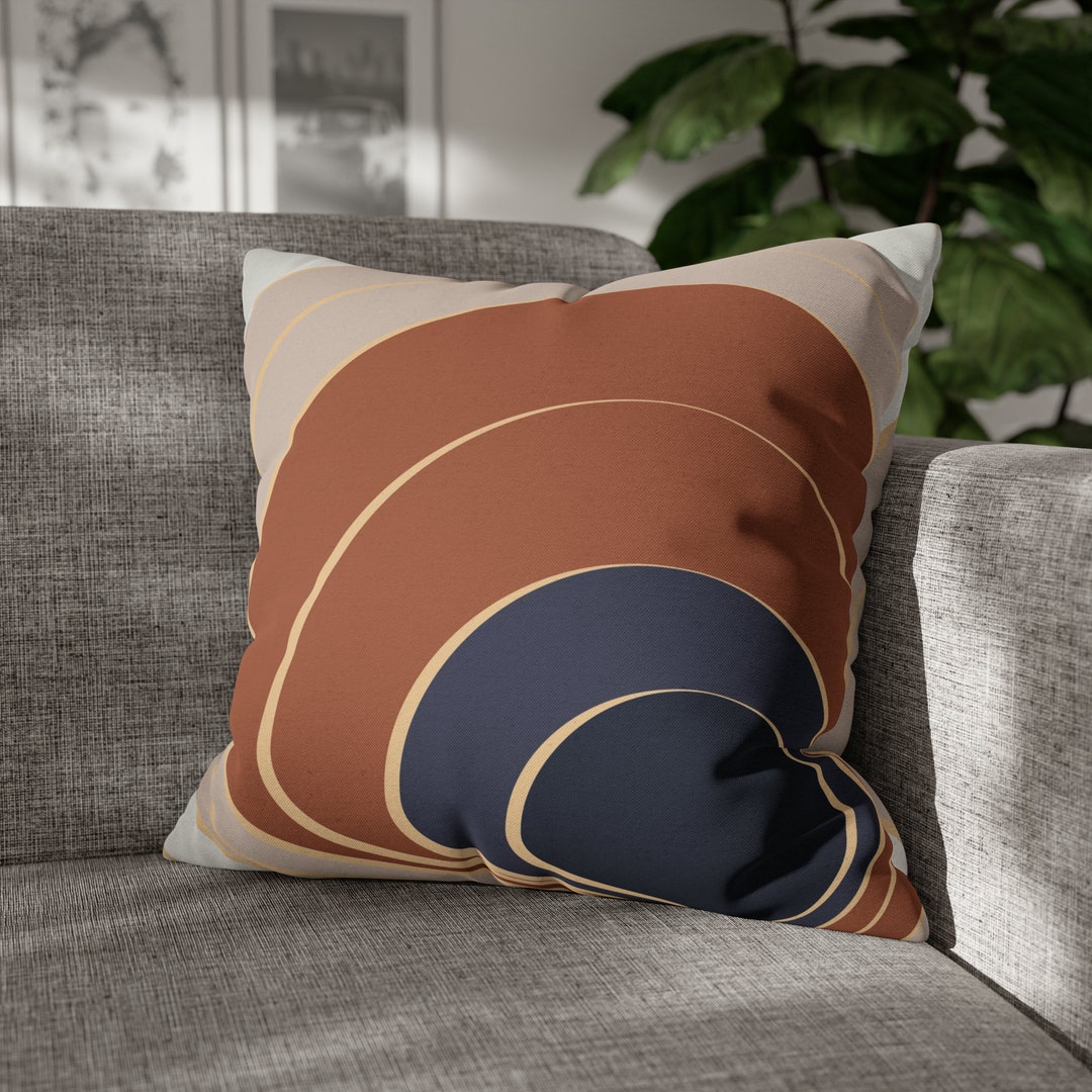 Boho Abstract Couch Pillow Burnt Orange Rust Navy Blue Etsy