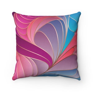 Abstract, Art Nouveau,Throw Pillow Cover, Pink Navy Dusty Blue, Turquoise, Violet Lilac Purple, Bohemian Decorative, Apartment, Home Office