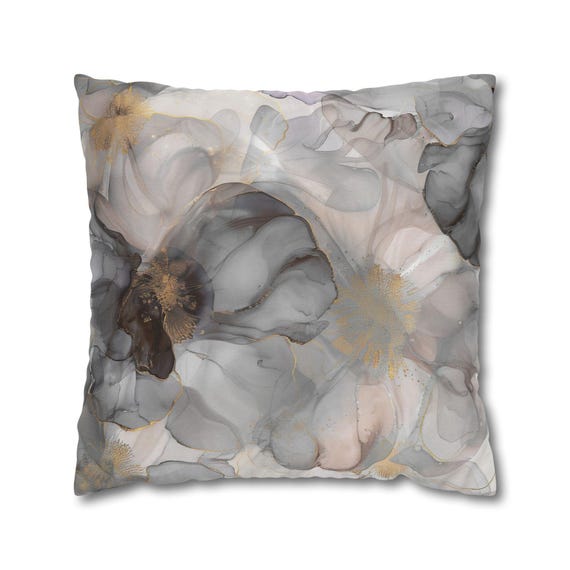 Abstract Floral Throw Pillow Cover: Neutral Grey, Blush Pink