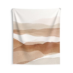Wall Decor, Large Hanging Tapestry, Modern Abstract Art, Desert Landscape, Hills Mountain, Brown Beige Ivory, Minimalist Fabric Wall art