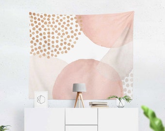 Abstract Wall Hanging Tapestry | Pastel Blush Beige Cream Pink White Minimalist | Watercolor Modern Large Wall Art