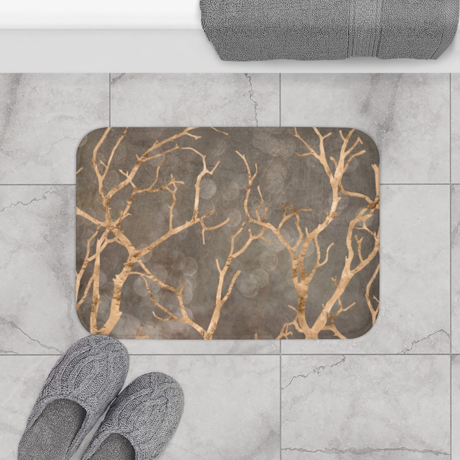 Bath Mats and Rugs Brown Taupe Gold Modern Abstract Art Etsy