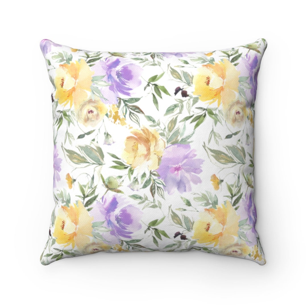 Watercolor Floral Pillow Cover Lavender Yellow Pastel Etsy