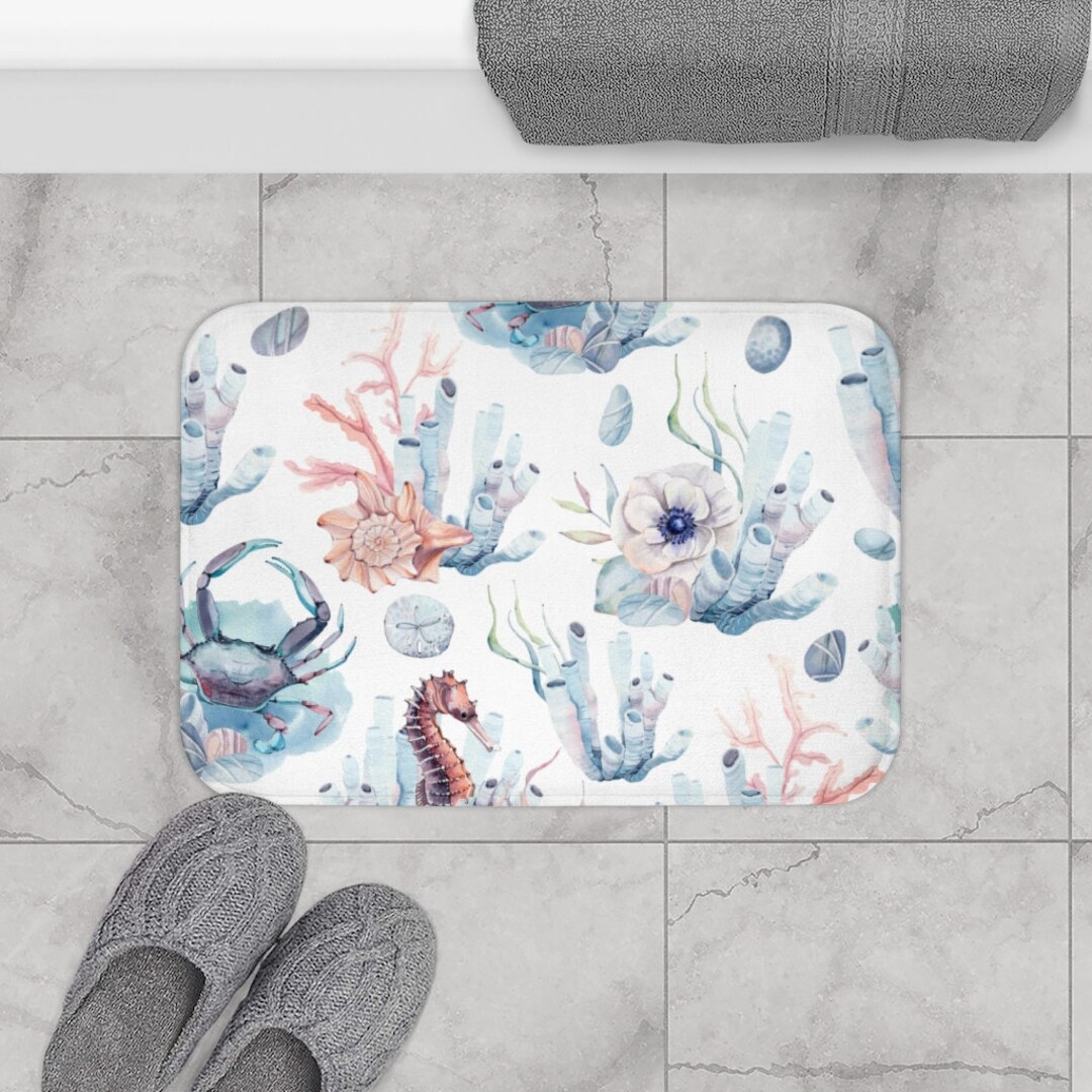 Kitchen, Bath Mats and Rugs, Ocean Scene, Blue Crabs, Sea Horse Coral
